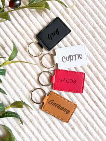 LEATHER KEYCHAIN WITH ENGRAVED NAME