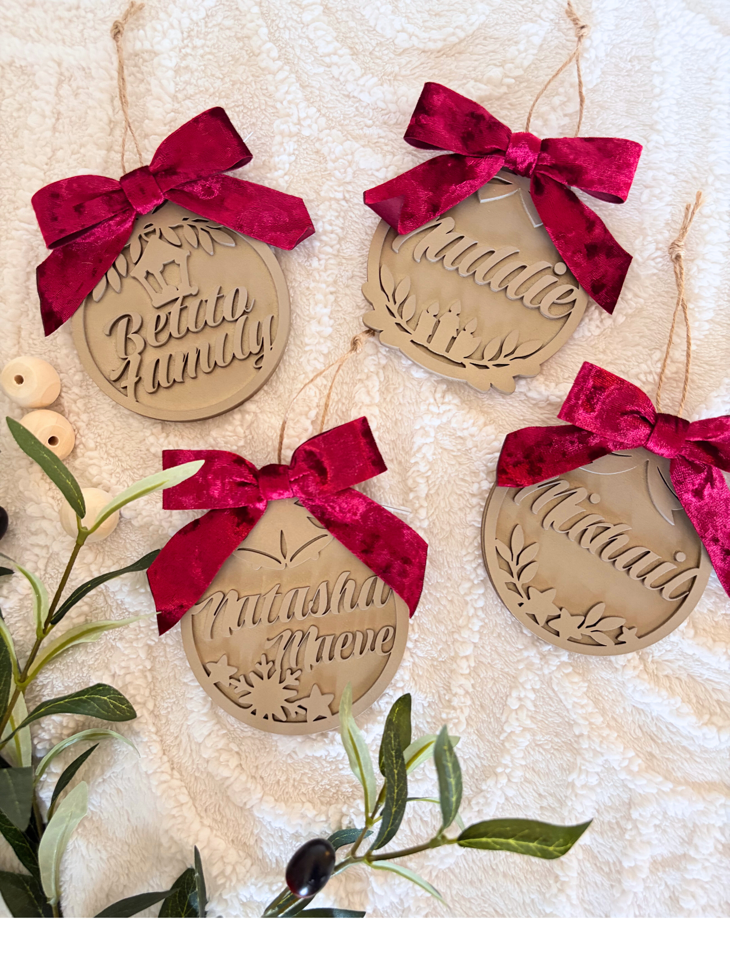 CHRISTMAS ORNAMENT WITH RED VELVET BOW